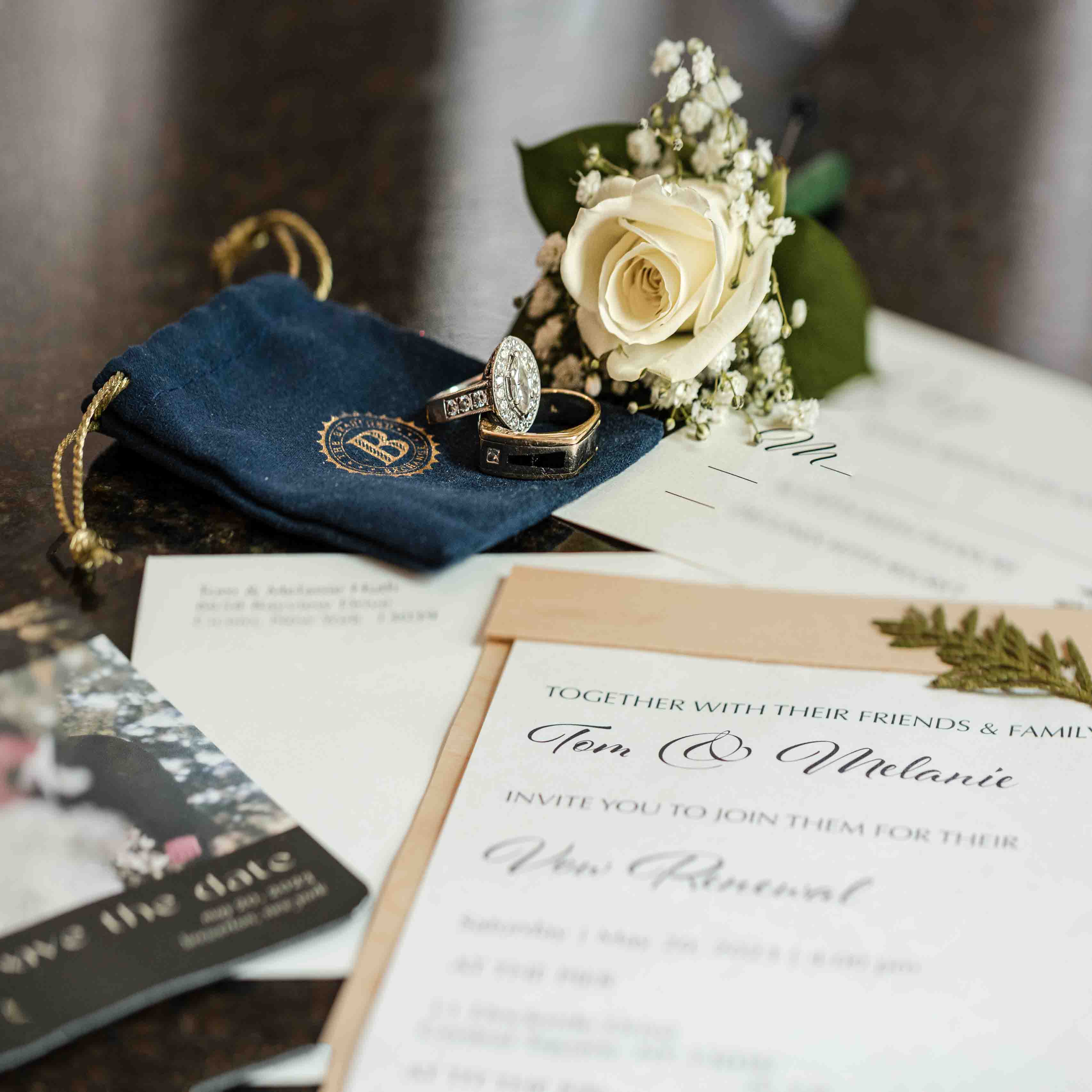 New England luxury wedding photographer. Invitation suite, rings